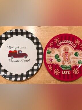 2 Holiday-Style Melamine Plates